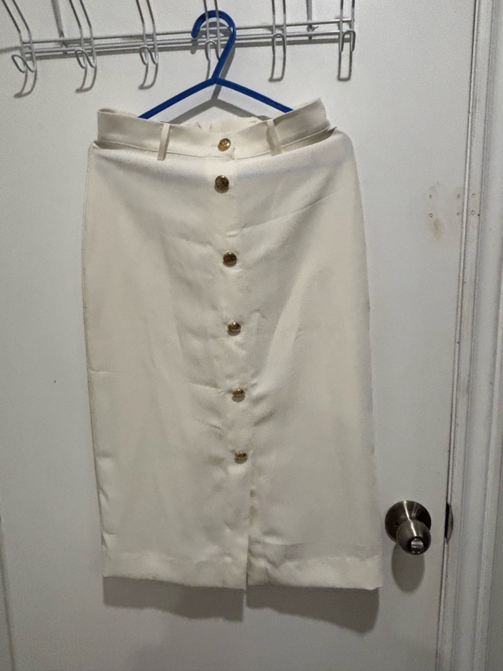Zara Cream Button-Front Pencil Skirt with Gold Buttons